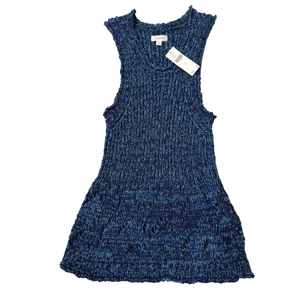 Pilcro Blue Space Dye Sleeveless Knit Tunic Top Organic Cotton Made in Italy S